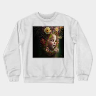 Young Girl Wearing a Garland of Flowers Crewneck Sweatshirt